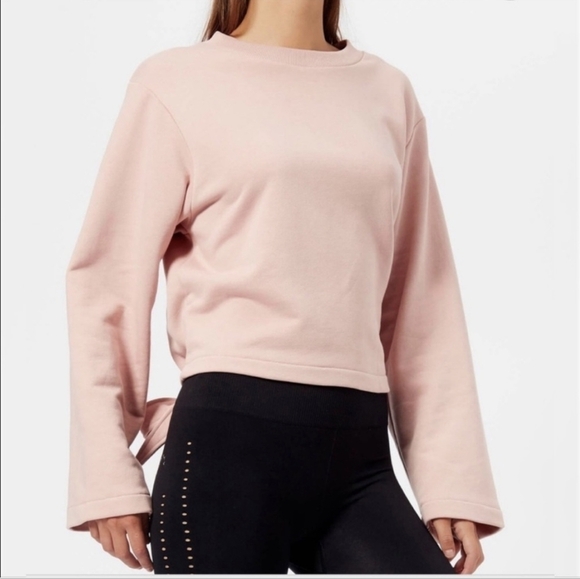 VARLEY L Light Pink Weymouth Tie Open Back Crewneck Pullover Sweater Terry Knit - Picture 2 of 16